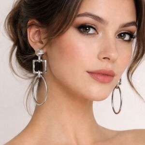 Silver Geometric Drop Earrings | Modern Linked Dangle